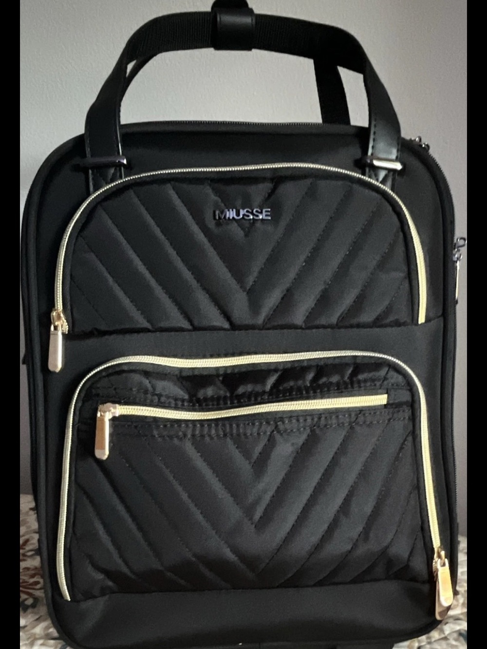 Black Quilted Tote with Gold Accents
